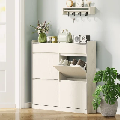 Dulap de Pantofi Slim Modern cu 6 Sertare din Lemn Alb