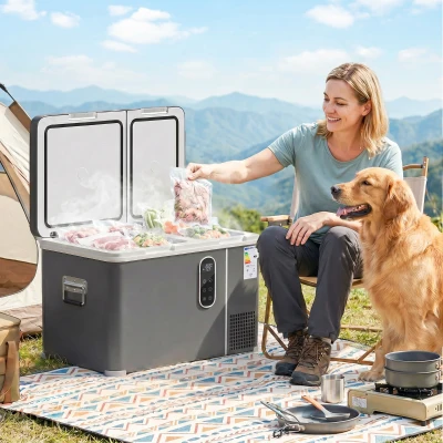 Outsunny Nevera Portátil Eléctrica con Compresor 35L Doble Zona Control App Luz LED Pantalla para Coche y Camping Negro