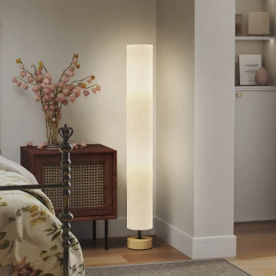 HOMCOM Lámpara de Pie Lámpara de Salón con Casquillo Máx. 40 W E27 Pantalla de Lino y Marco de Metal Ø15x120 cm Gris
