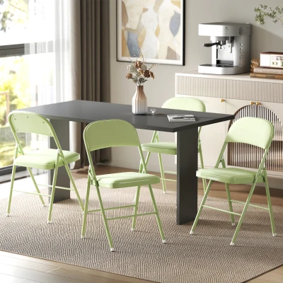 HOMCOM Lot de 4 Chaises Pliantes Velours Vert Cadre Acier