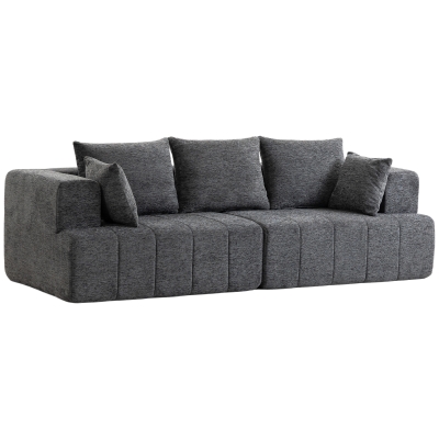 HOMCOM 3-Sitzer-Sofa, Cloud-Sofa aus Chenille mit dicker Federkernpolsterung, breiter und tiefer Sitzfläche, breiten Armlehnen, Kissen, grau