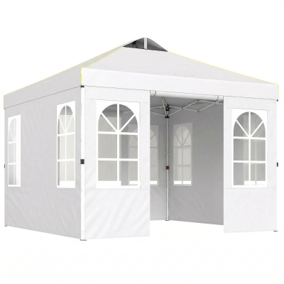 Outsunny Tenda Dobrável 3x3 m Pop-up com UPF 50+, 4 Laterais Removíveis, Altura Ajustável e Bolsa de Transporte, Branco