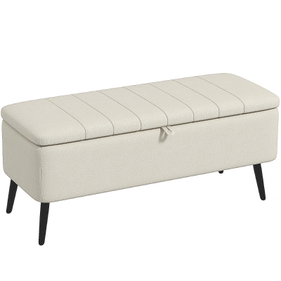 HOMCOM Sitzbank mit Stauraum Polsterbank mit Leinenoptik, Sitztruhe mit Stahlbeine 102 x 40 x 44 cm, Cremeweiß