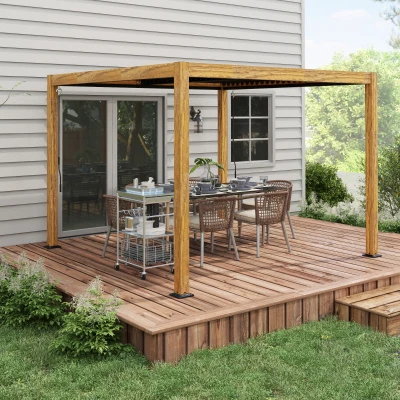 Outsunny Tuinpaviljoen met lamellendak, handkruk, aluminium/hout, 3x3m, zwart/natuur