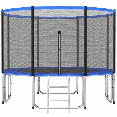 SPORTNOW Cama Elástica Exterior Ø366 cm Trampolín para Niños con Red de Seguridad Escalera y Acolchado de Muelles Azul