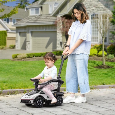 AIYAPLAY 2 en 1 Coche Correpasillos para Niños 12-36 Meses Lamborghini Essenza SCV12 Andador Empujador con Bocina Mango de Empuje y Barandilla Extraíbles 86,5x40x89,5 cm Blanco y Negro