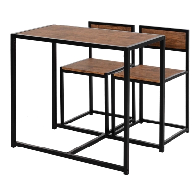 HOMCOM 3-delige Bartafelset Hoge tafelset 3-delig, 2 stoelen, 1 tafel, 90 cm x 47 cm x 76 cm, Bruin + Zwart