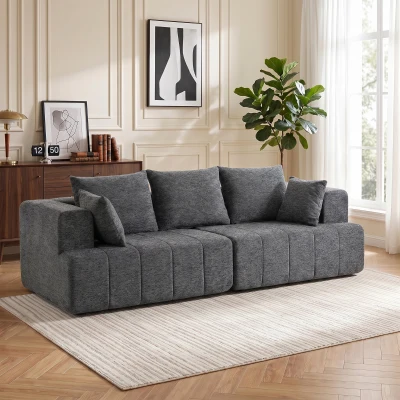 HOMCOM 3-Sitzer-Sofa, Cloud-Sofa aus Chenille mit dicker Federkernpolsterung, breiter und tiefer Sitzfläche, breiten Armlehnen, Kissen, grau