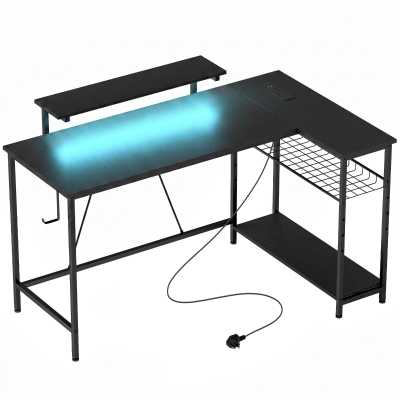HOMCOM Reversible L-Shaped Gaming Desk LED Light Black