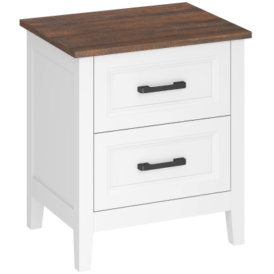 HOMCOM Mesa de Cabeceira Mesa de Cabeceira com 2 Gavetas Estilo Rústico 45x30x50 cm Branco