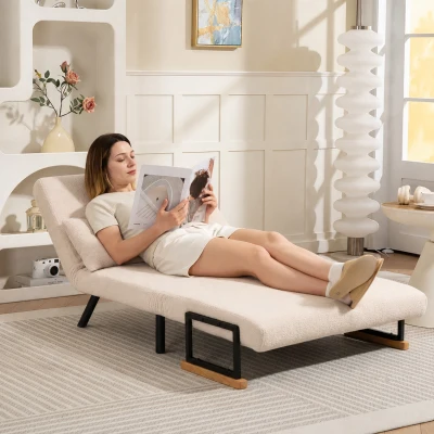 HOMCOM Sofá Cama Convertível 2 Lugares Dobrável com Encosto Ajustável em 5 Níveis e 2 Almofadas 102x73x81 cm Bege Creme