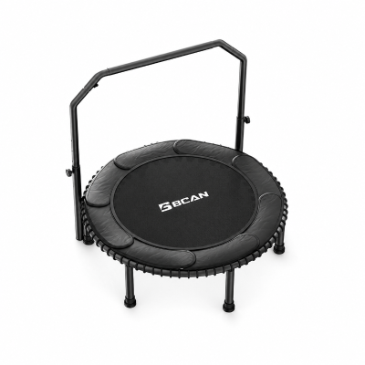 Rebounder-Trampolin für Erwachsene, faltbar, verstellbarer Handlauf, rutschfesten Fußauflagen, 102x102x106 cm, Schwarz