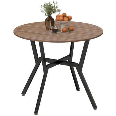 HOMCOM Mesa de Comedor Redonda de Estilo Industrial con Encimera de Madera y Marco de Acero Ø90x76 cm Marrón
