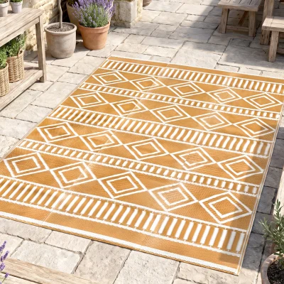 Outsunny Tapis Extérieur 121x182cm Imperméable Motifs Géométriques