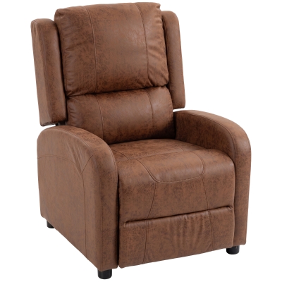 HOMCOM Sillón Relax Reclinable Manual Tapizado en Cuero Sintético Instalación Rápida Reposapiés Acolchado Grueso Marrón