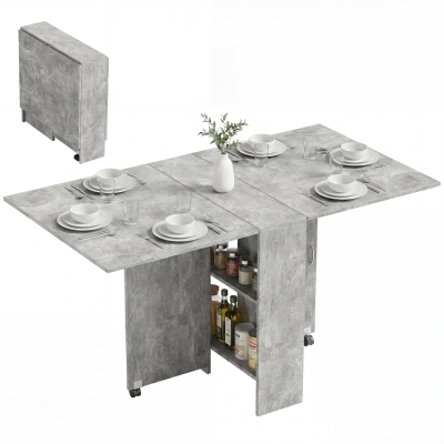HOMCOM Tavolo Pieghevole in Legno con Ruote 4-6 Persone Grigio