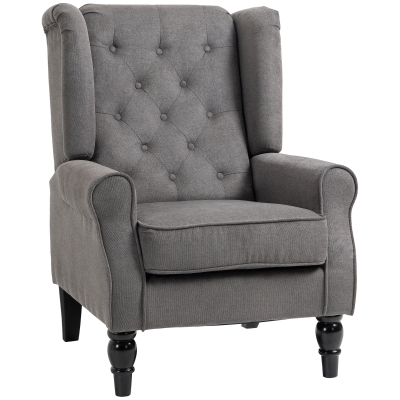 HOMCOM Fauteuil de salon capitonné avec assise large, pieds en bois, style classique, grand confort, 74 x 86 x 102 cm, marron