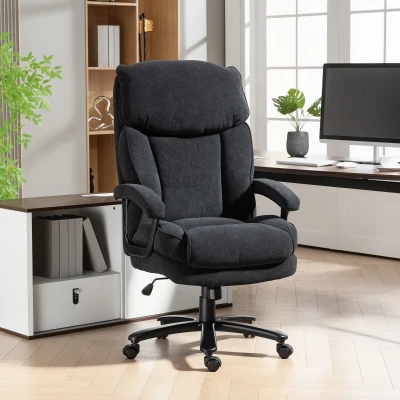 HOMCOM Chefsessel Ergonomisch Bürostuhl bis 200 kg mit Samtoptik, Hoher Rückenlehne, für Büro und Homeoffice Schwarz