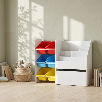 AIYAPLAY Meuble Rangement Enfant 6 Bacs Coffre Roulettes Multicolore