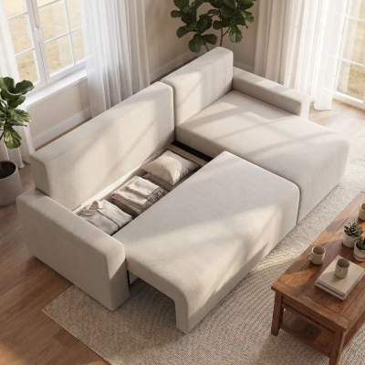 HOMCOM Ecksofa mit Schlaffunktion und umkehrbarer Chaiselongue, L-förmiges 3-Sitzer Sofa aus Veloursbezug, Beige