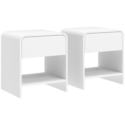 HOMCOM Juego de 2 Mesitas de Noche Nórdicas con Esquinas Redondeadas Cajón y Estante Abierto 40x35x45 cm Blanco
