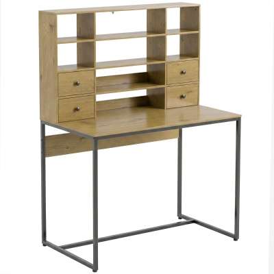 HOMCOM Bureau Bois 105x60cm 4 Tiroirs Rangement Étagères