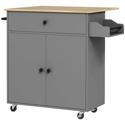 HOMCOM Küchenwagen mit Schublade, Schrankfach, Handtuchstange, 106 x 42 x 87 cm, Grau/Eiche
