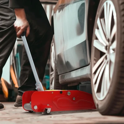 HOMCOM Cric Idraulico con Sollevamento 12-30 cm Rosso e Grigio