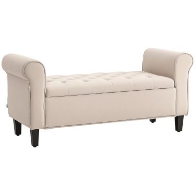 HOMCOM Sitzbank im Vintage-Design, Sitzbank mit Stauraum, Samtoptik, Beige