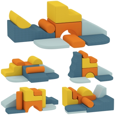AIYAPLAY 9-teiliges Soft-Baustein-Set, weiche Blöcke zum Bauen und Spielen, Indoor-Spielset für Kleinkinder, Schaumstoff, Bunt