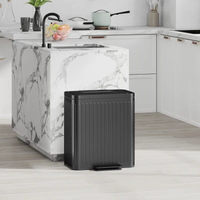 HOMCOM Küchenmülleimer, 2 x 20 L-Fächer, effiziente Mülltrennung, Fußpedal, Kunststoff, Metall, Schwarz