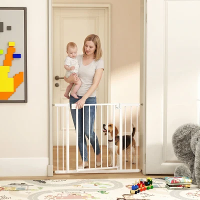 PawHut Treppenschutzgitter Absperrgitter ohne Bohren mit automatische Schließung für Kinder Küche Treppe 76-102 x 76 cm Weiß