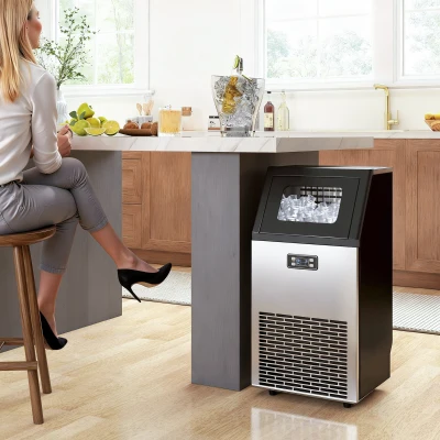 HOMCOM Kommerzielle Eiswürfelmaschine 45 kg/24H Eismaschine mit 11 kg Speicher, LCD-Anzeige für Restaurant
