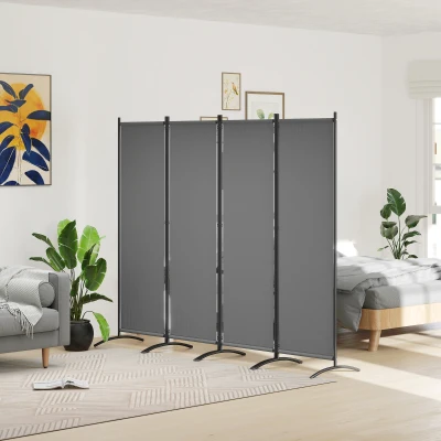 Outsunny Biombo de 4 Paneles Separador de Ambientes Plegable 221x172 cm Biombo Interior para Oficina Dormitorio Gris Oscuro