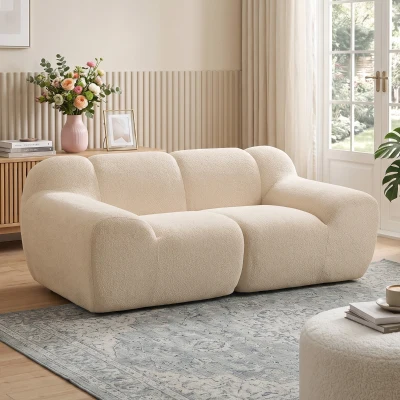 HOMCOM Sofá 2 Lugares em Chenille Sofá de Sala 174 cm Assento e Apoios de Braço Largos Acolchoados Totalmente Compactado Bege