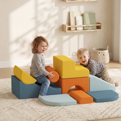 AIYAPLAY Juego de 9 Bloques de Espuma para Niños con Fundas de Terciopelo Lavables para Escalar y Gatear Multicolor