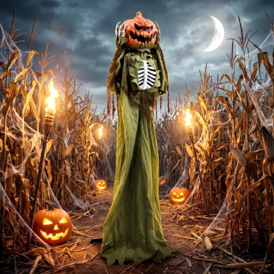 HOMCOM Esqueleto de Abóbora Pop-up Animado, 173 cm, decoração de Halloween assustadora com luz e ativação por som e toque