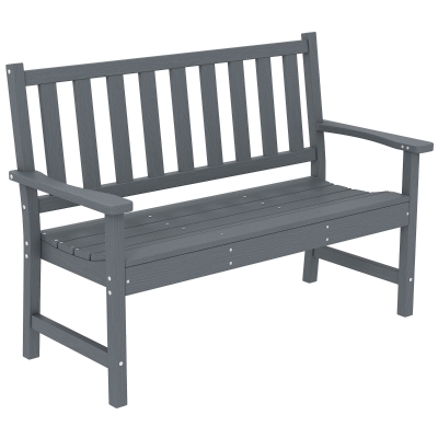 Outsunny Gartenbank 2-Sitzer wetterfest Kunststoff Outdoor Sitzbank mit Lamelldesign Holzoptik Rückenlehne Grau