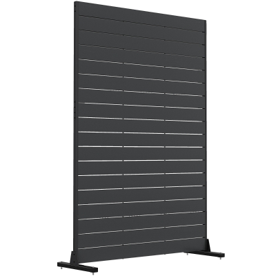 Outsunny Biombo de 6 Paneles de HDPE 120x174 cm Biombo Separador de Ambientes con Soporte Aspecto de Vetas de Madera Negro