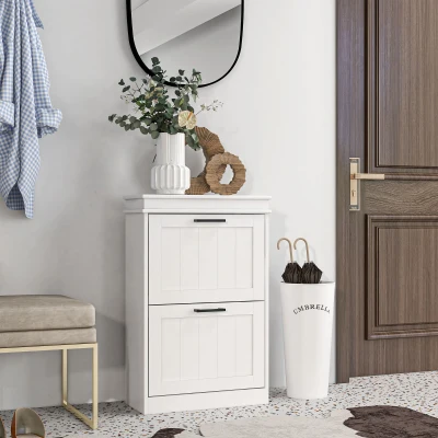 HOMCOM Sapateira Estreita com 2 Gavetas Basculantes Moderno com Prateleiras Ajustáveis para 10 Pares Branco