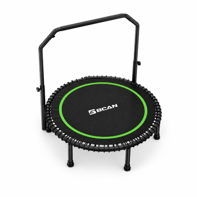 Rebounder-Trampolin für Erwachsene, faltbar, verstellbarer Handlauf, rutschfesten Fußauflagen, 102x102x106 cm, Schwarz+Grün