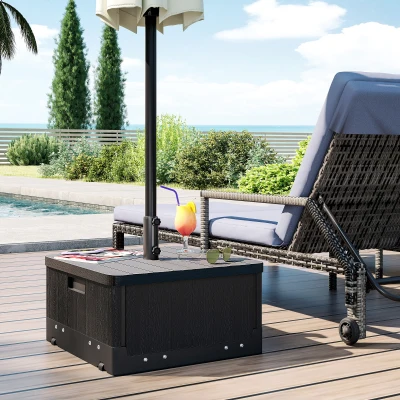 Outsunny Base para Sombrilla Exterior 3 en 1 Mesa Auxiliar Macetero con Drenaje Soporte de Parasol Rellenable Arena 80 kg Negro