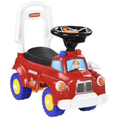AIYAPLAY Carro Andador para Crianças com Desenho de Camião de Bombeiros 3 Luzes Música e Compartimento de Arrumação 49x24x42 cm Vermelho
