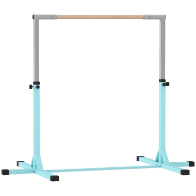 HOMCOM Gymnastik-Turnreck, Reckstange, 13-stufig höhenverstellbar, bis 75 kg belastbar, Stahl, Buchenholz, Hellblau