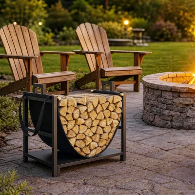 Outsunny Kaminholzregal 47,5 x 33 x 44cm erhöhtes Brennholzregal mit Canvas-Tragetasche bis 50 kg Indoor Outdoor