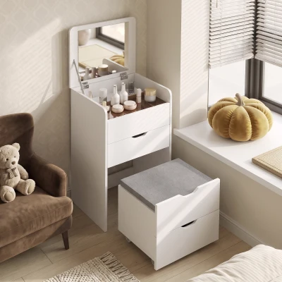 HOMCOM Tavolo da Trucco con Specchio Ribaltabile, Bianco