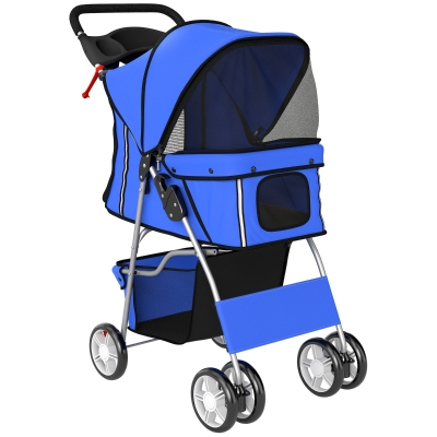 PawHut Carrito para Perros Pequeños con Cesta de Almacenaje Portavasos Ruedas y Cojín Lavable 77x44x102 cm Azul
