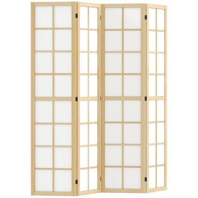 HOMCOM Biombo de 4 Paneles Plegable con Marco de Madera 160x170 cm para Dormitorio Oficina Salón Natural