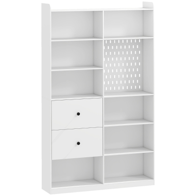 HOMCOM Bibliothèque 6 Niveaux Tiroirs Panneau Perforé Blanc