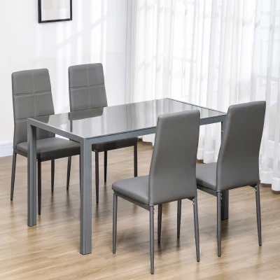 HOMCOM Ensemble Table à Manger 4 Chaises Cuir Synthétique Gris